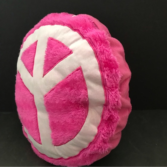 Pink fun fur PEACE sign Round Accent Pillow - Picture 3 of 4
